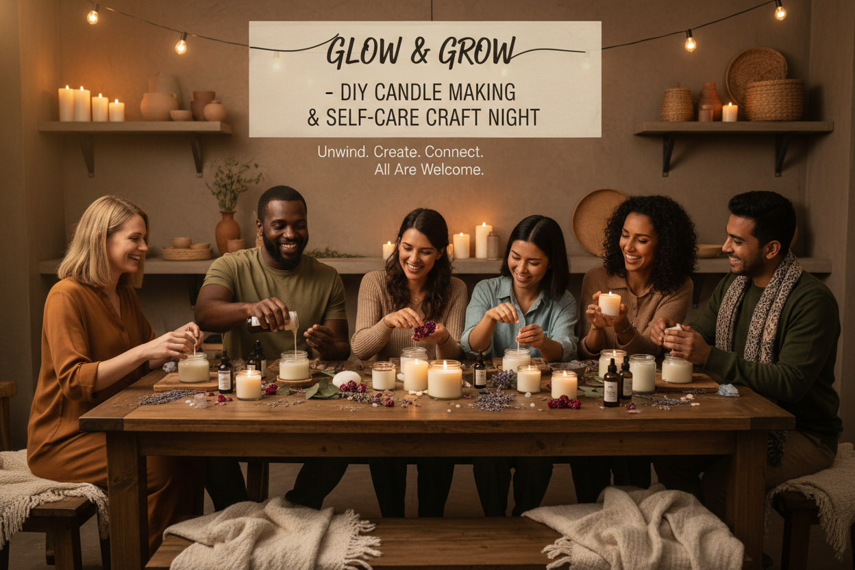 Diverse group of people enjoying DIY candle making workshop